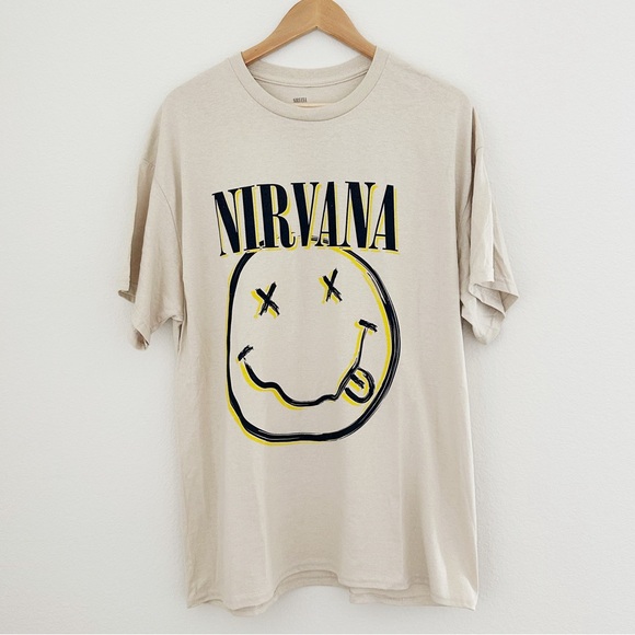 NEW Nirvana Tan Smiley Graphic Tee - Picture 6 of 6